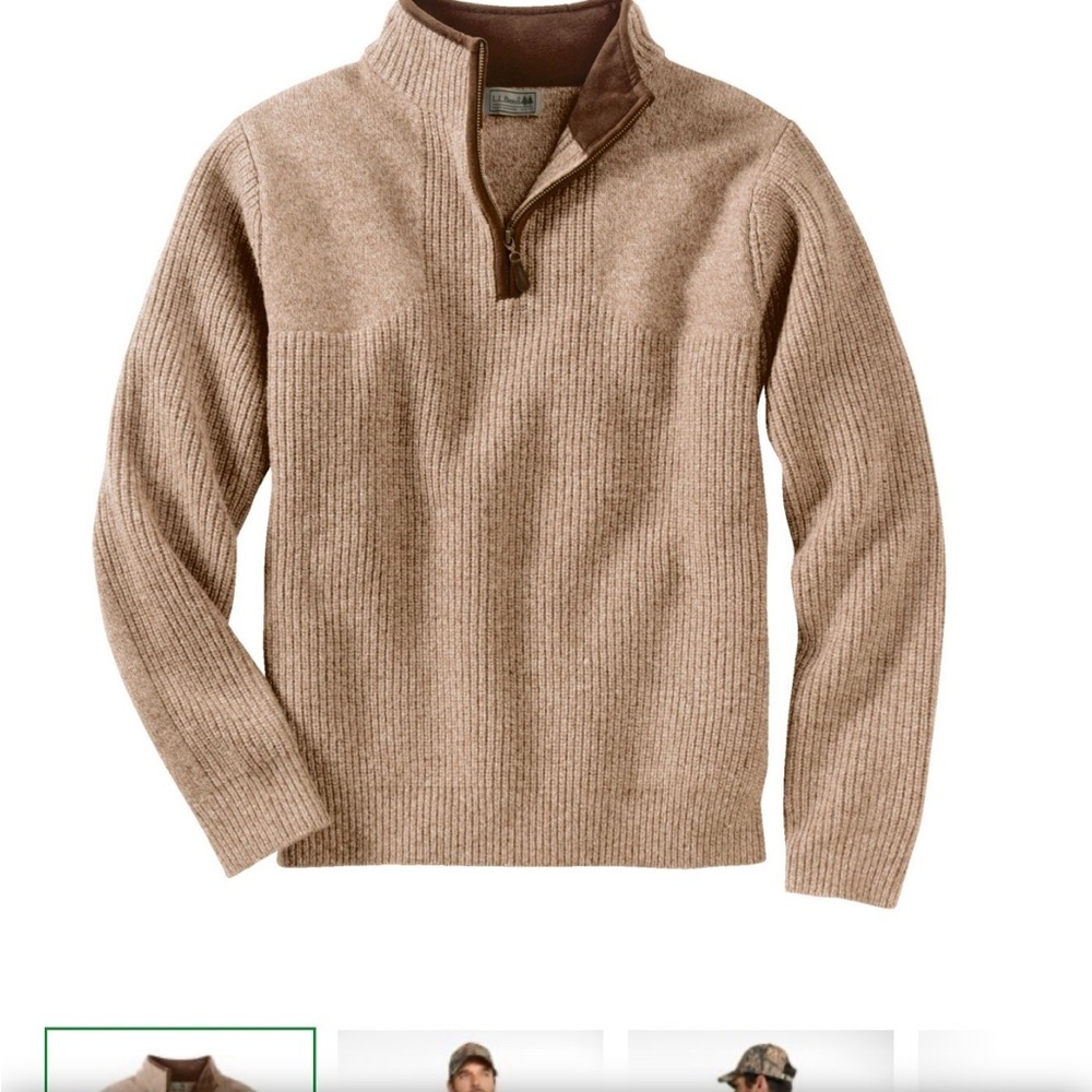 LL Bean Waterfowl lambswool 1/4 zip pullover sweater windstopper medium m tan